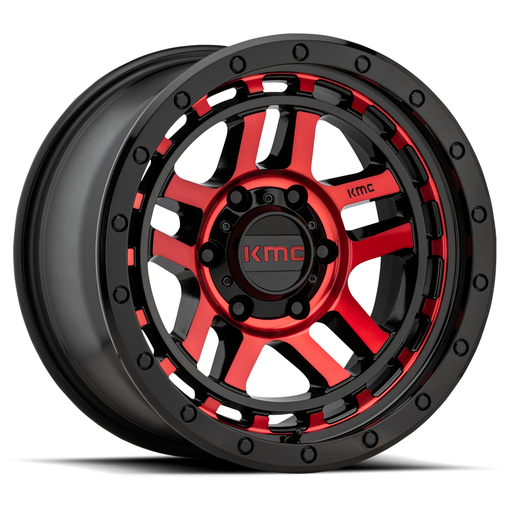 KMC KM540 Recon Gloss Black Machined w/ Red Tint wheel
