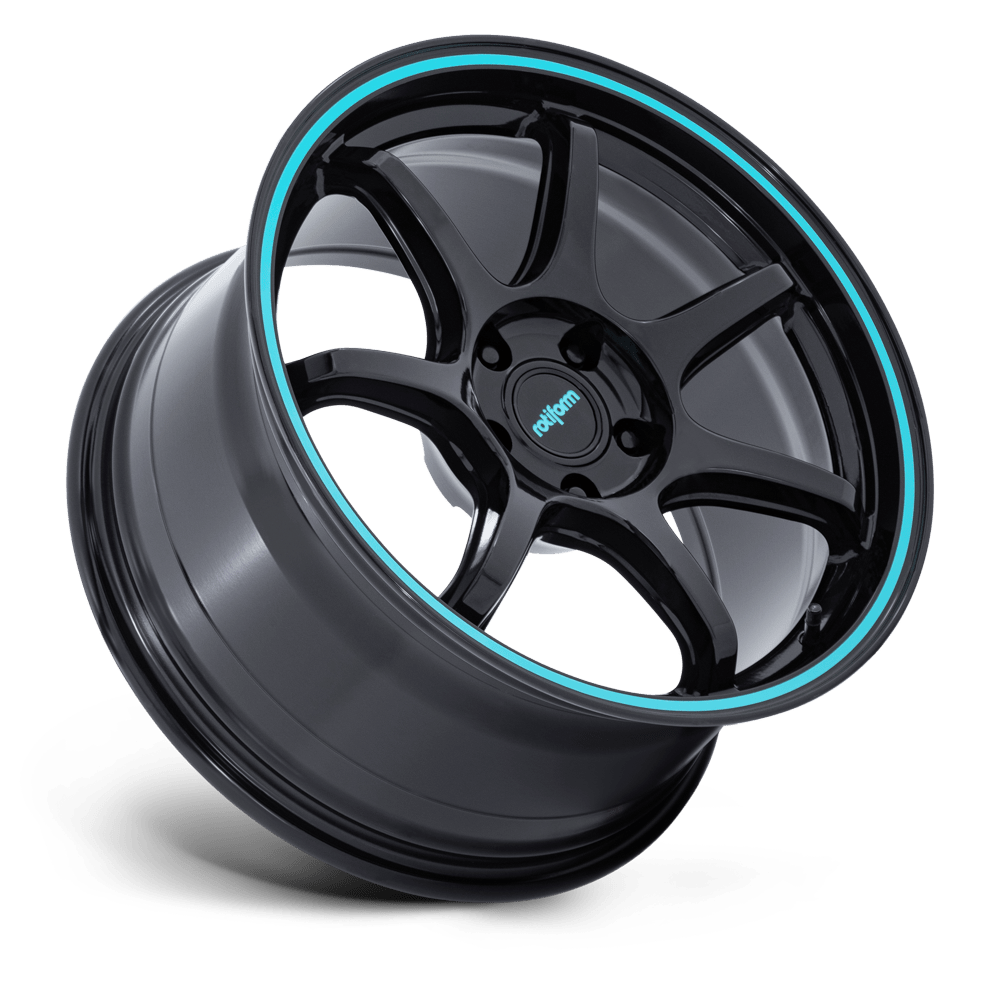 Rotiform BPU Gloss Black w/ Teal Stripe wheel - view 2