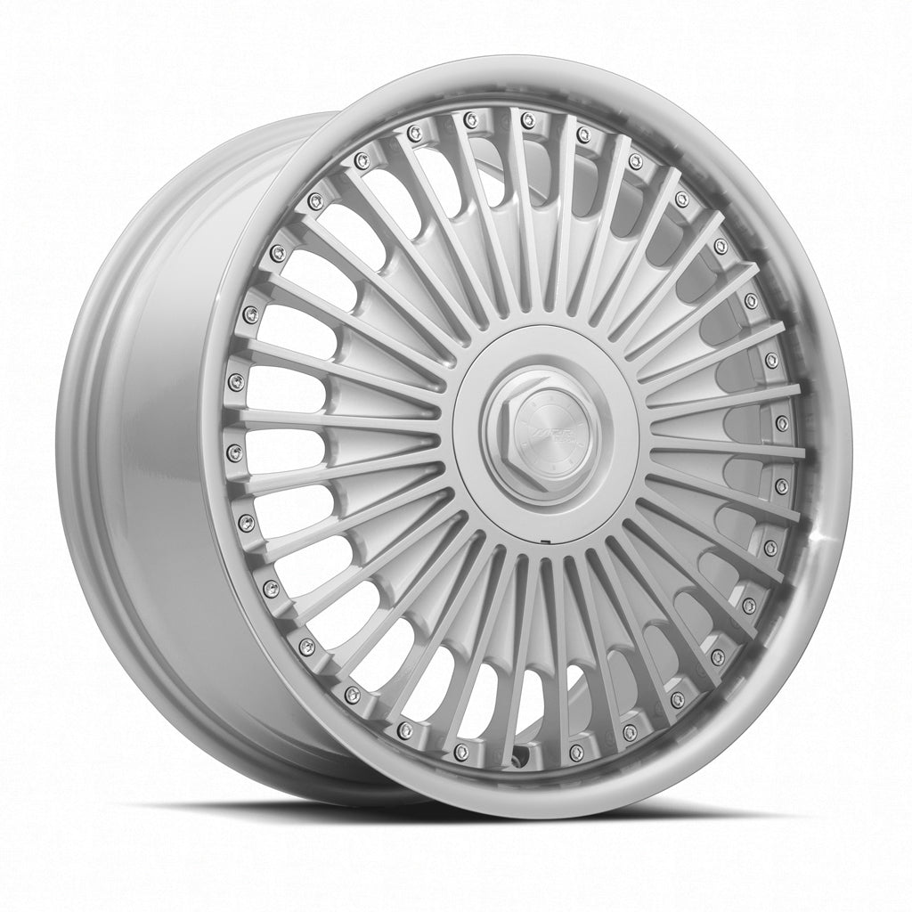 MRR VP4 Silver Machined Lip wheel — front face view