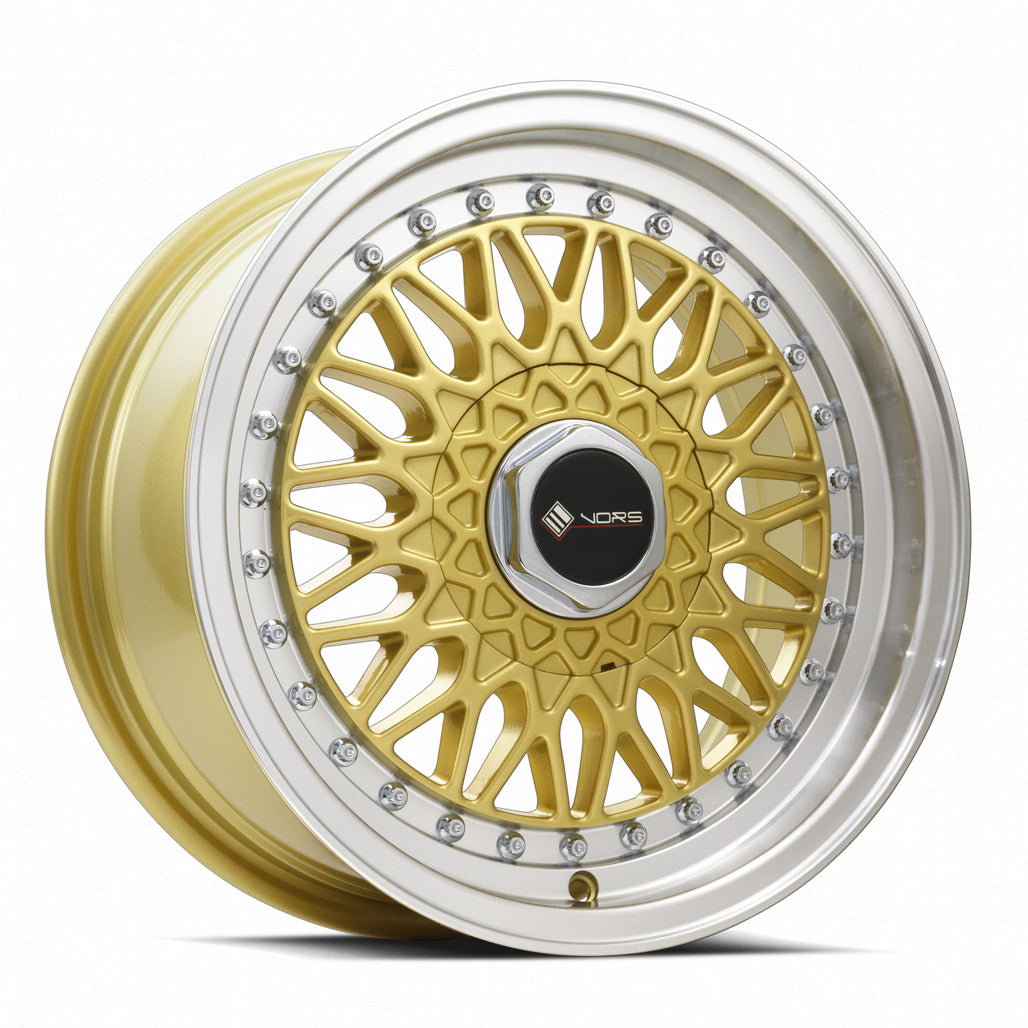 Vors VR3 Gold Machined Lip wheel — front face view