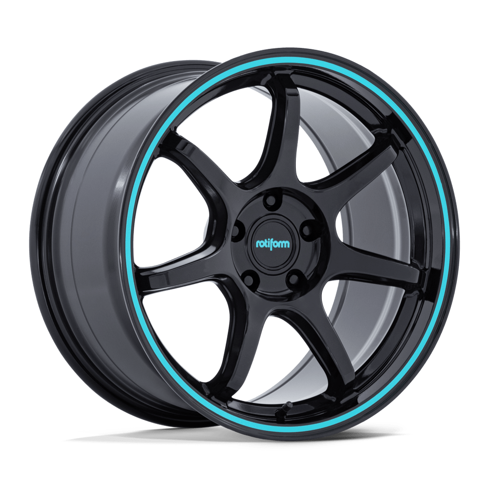 Rotiform BPU Gloss Black w/ Teal Stripe wheel