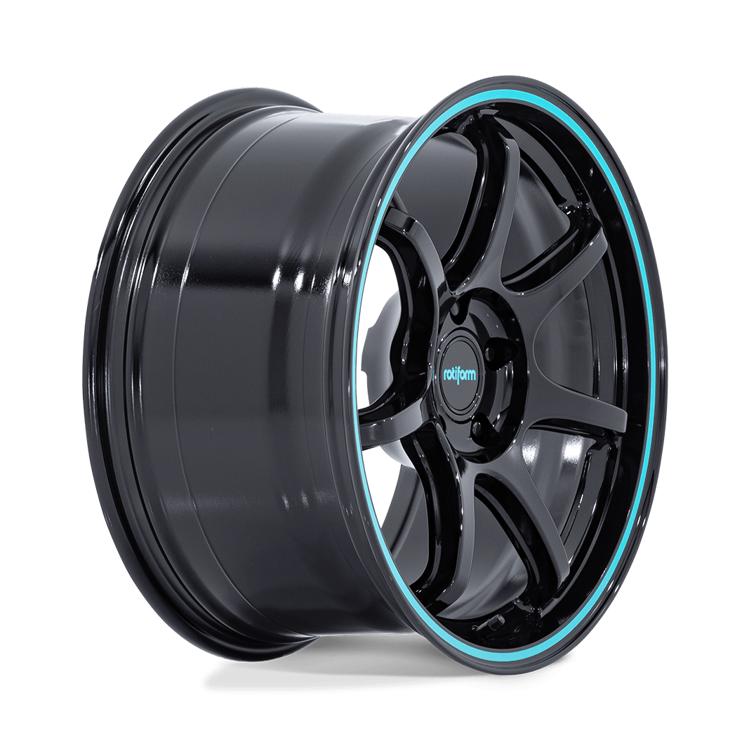 Rotiform BPU Gloss Black w/ Teal Stripe wheel - view 3