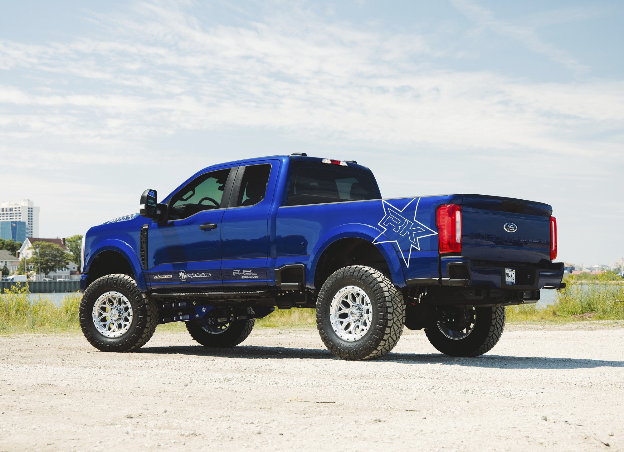 2025 Ford F250 with Fuel Off-Road Surge wheels in Gloss Silver w/ Machined Face