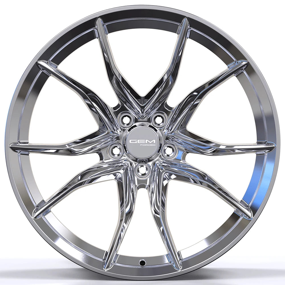 GEM Forged C8G Y-split forged monoblock wheel in chrome, face view