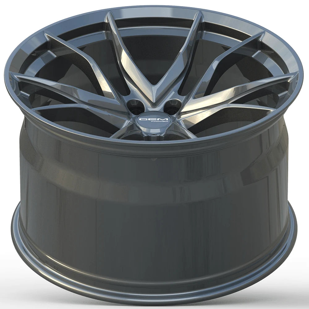 GEM Forged C8G Y-split forged monoblock wheel in gunmetal, deep concave barrel view