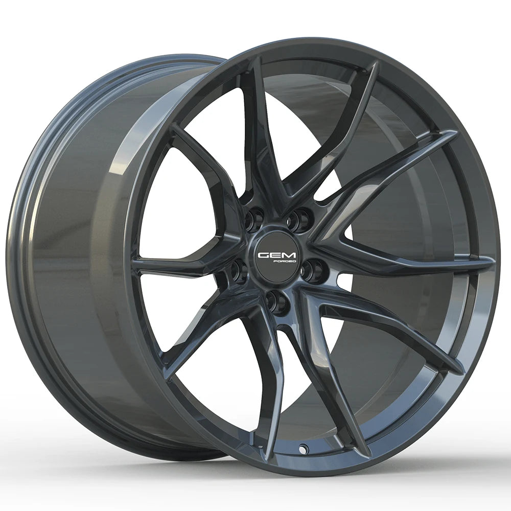 GEM Forged C8G Y-split forged monoblock wheel in gunmetal, three-quarter view
