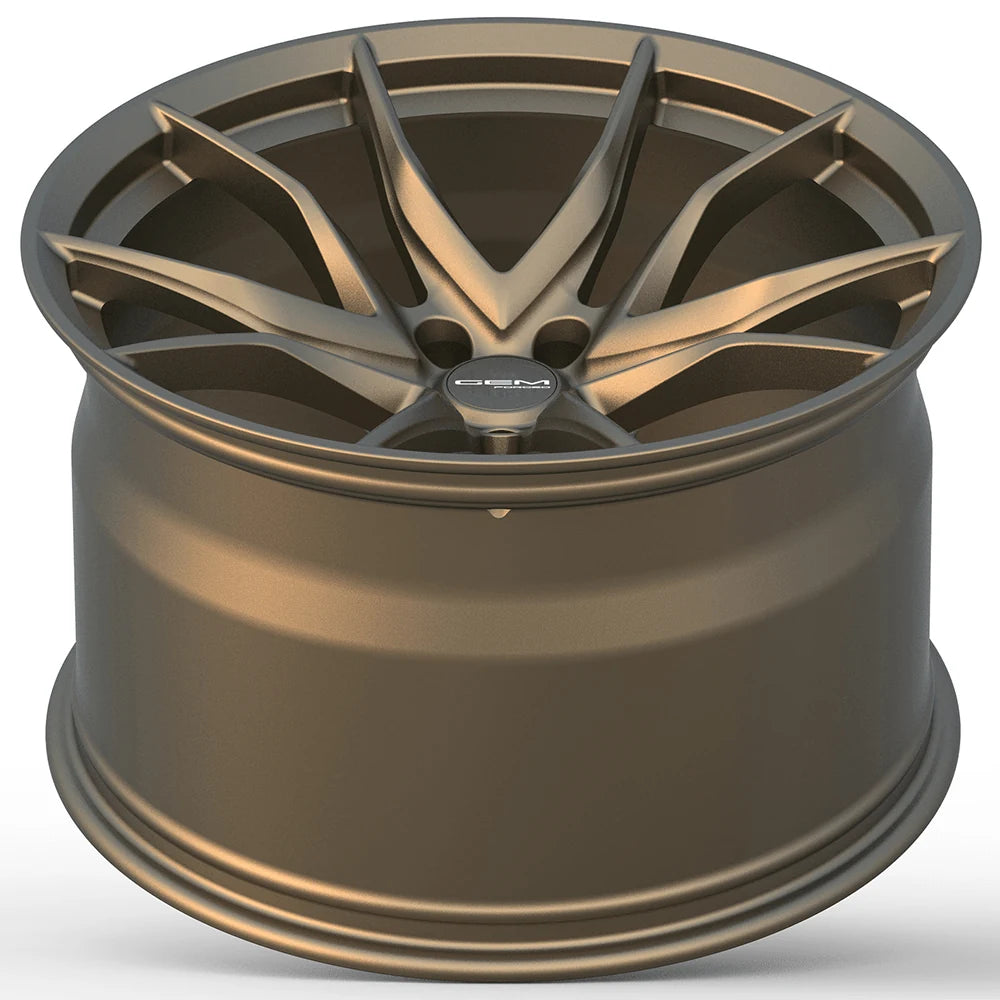 GEM Forged C8G Y-split forged monoblock wheel in satin bronze, deep concave barrel view