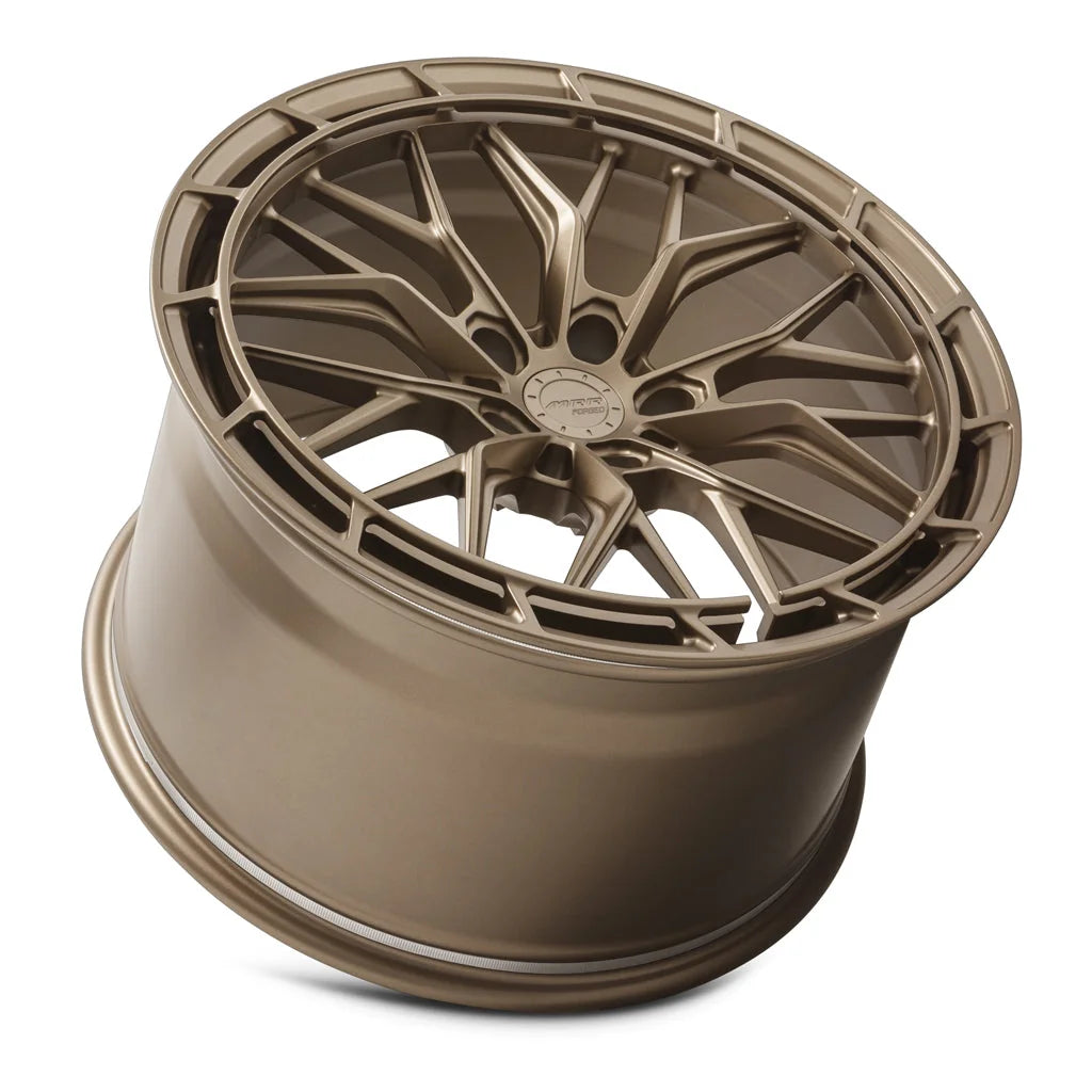 MRR F321 forged monoblock wheel in matte bronze, angled barrel view