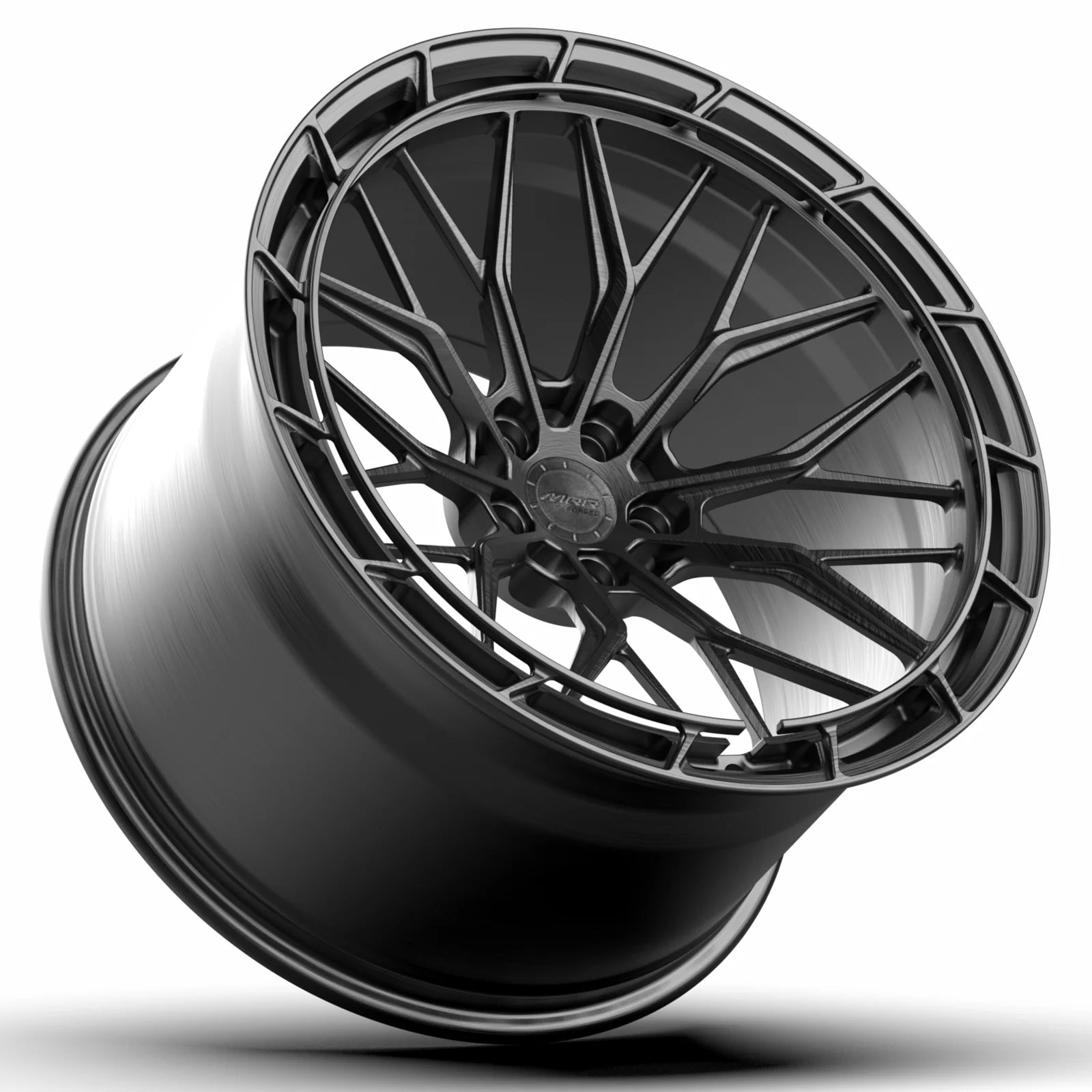 MRR F321 forged monoblock wheel in matte black, angled barrel view
