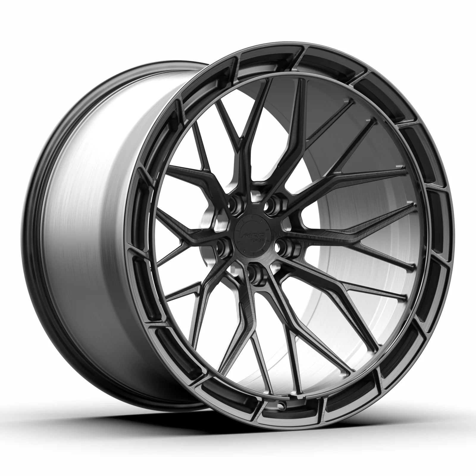 MRR F321 forged monoblock wheel in gunmetal, three-quarter view
