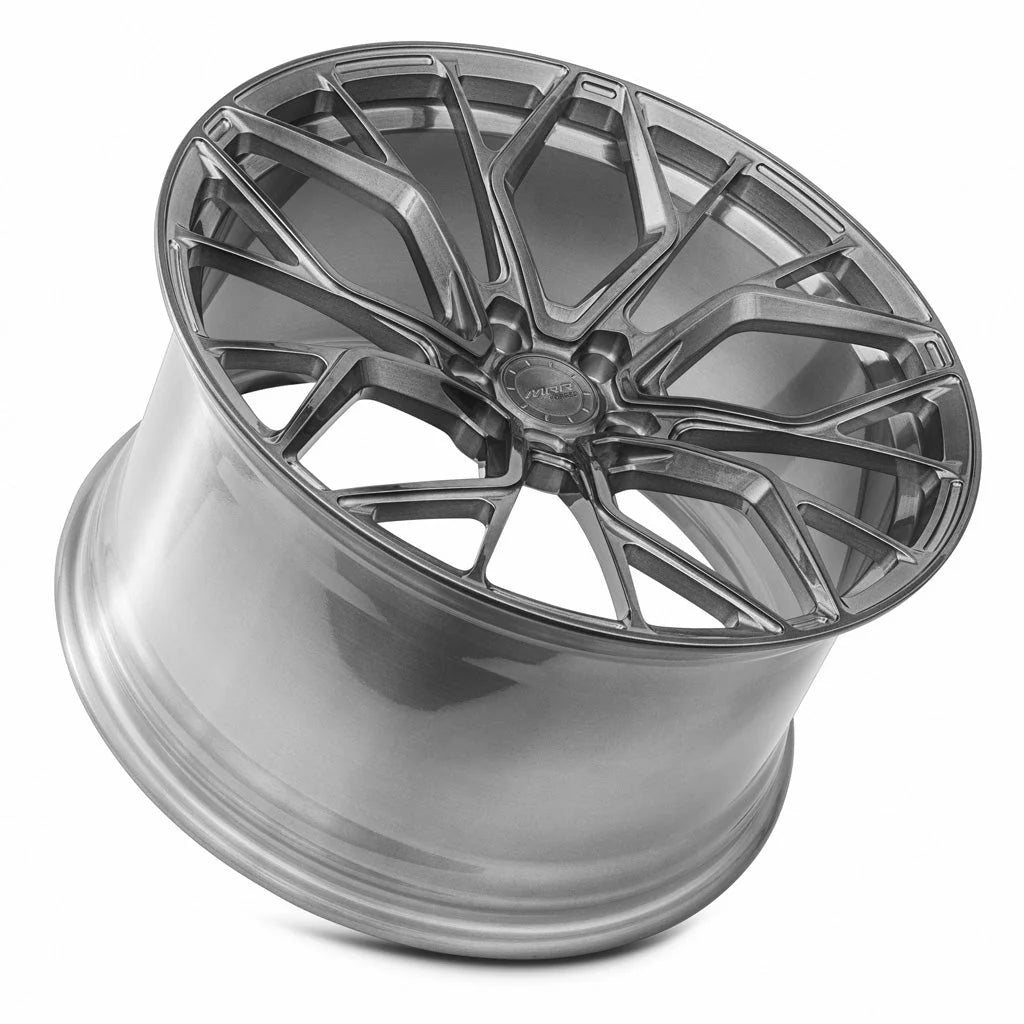 MRR F6263 forged monoblock wheel in brushed tint, angled barrel view