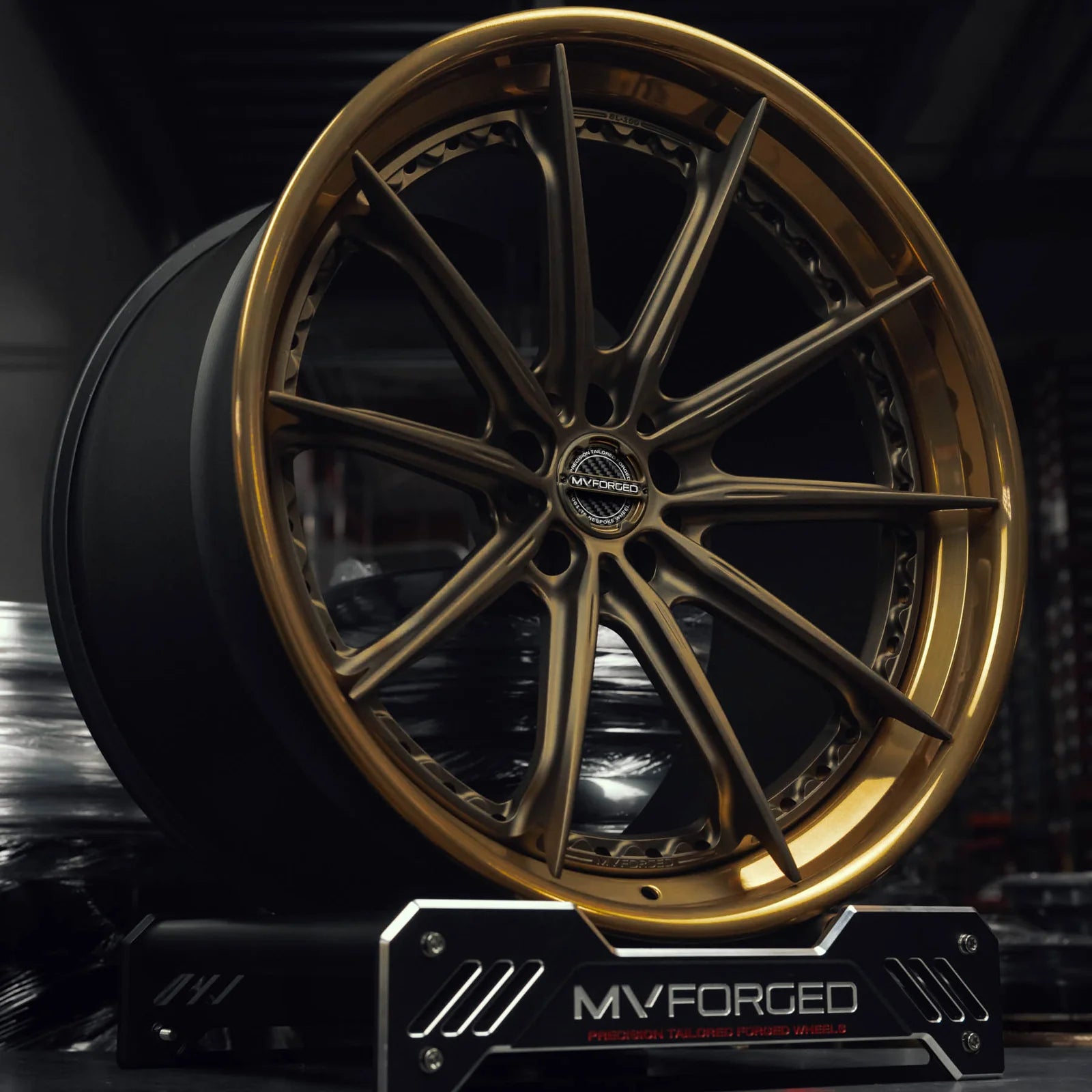MV Forged SL-100 Spoke-Lite forged wheel, 3-piece in a gold finish