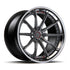 MV Forged SL-100 Spoke-Lite forged wheel, 3-piece configuration with a gunmetal face and polished lip, three-quarter view