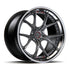 MV Forged SL-102 Spoke-Lite forged wheel, 3-piece configuration with a gunmetal face and polished lip, three-quarter view