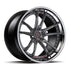 MV Forged SL-115 Spoke-Lite forged wheel, 3-piece configuration with a gunmetal face and polished lip, three-quarter view