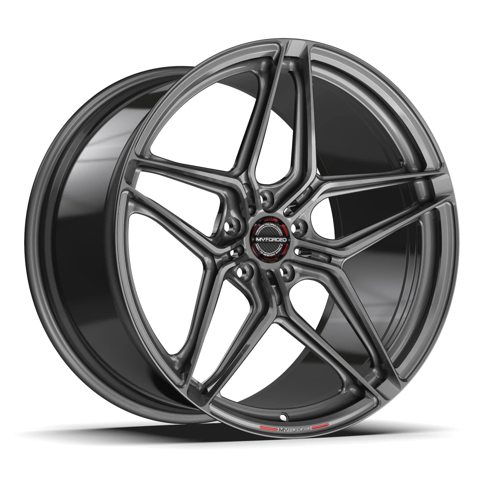 MV Forged SL-120 Spoke-Lite forged wheel, 1-piece monoblock configuration in gunmetal, three-quarter view