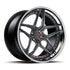 MV Forged SL-120 Spoke-Lite forged wheel, 3-piece configuration with a gunmetal face and polished lip, three-quarter view