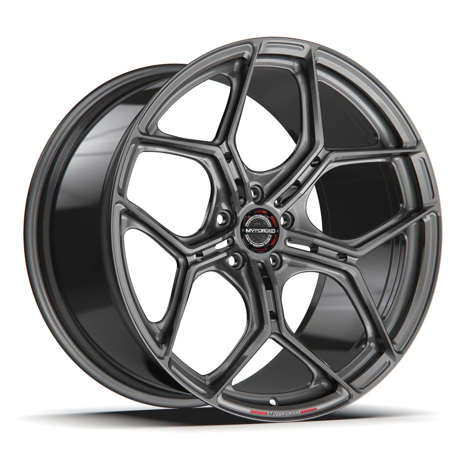 MV Forged SL-171 Spoke-Lite forged wheel, 1-piece monoblock configuration in gunmetal, three-quarter view