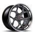 MV Forged SL-171 Spoke-Lite forged wheel, 3-piece configuration with a gunmetal face and polished lip, three-quarter view