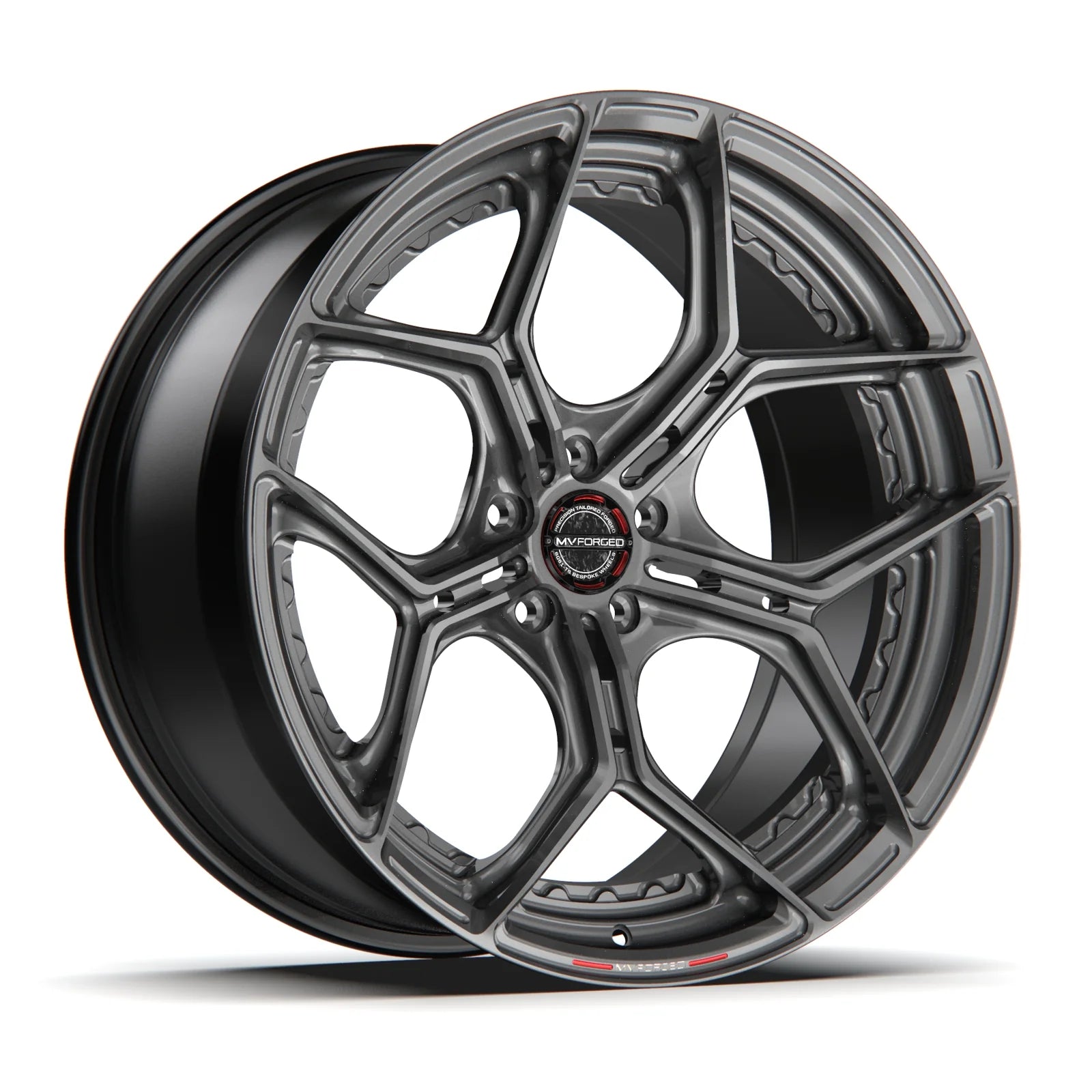 MV Forged SL-171 Spoke-Lite forged wheel, 2-piece Duo configuration in gunmetal, three-quarter view