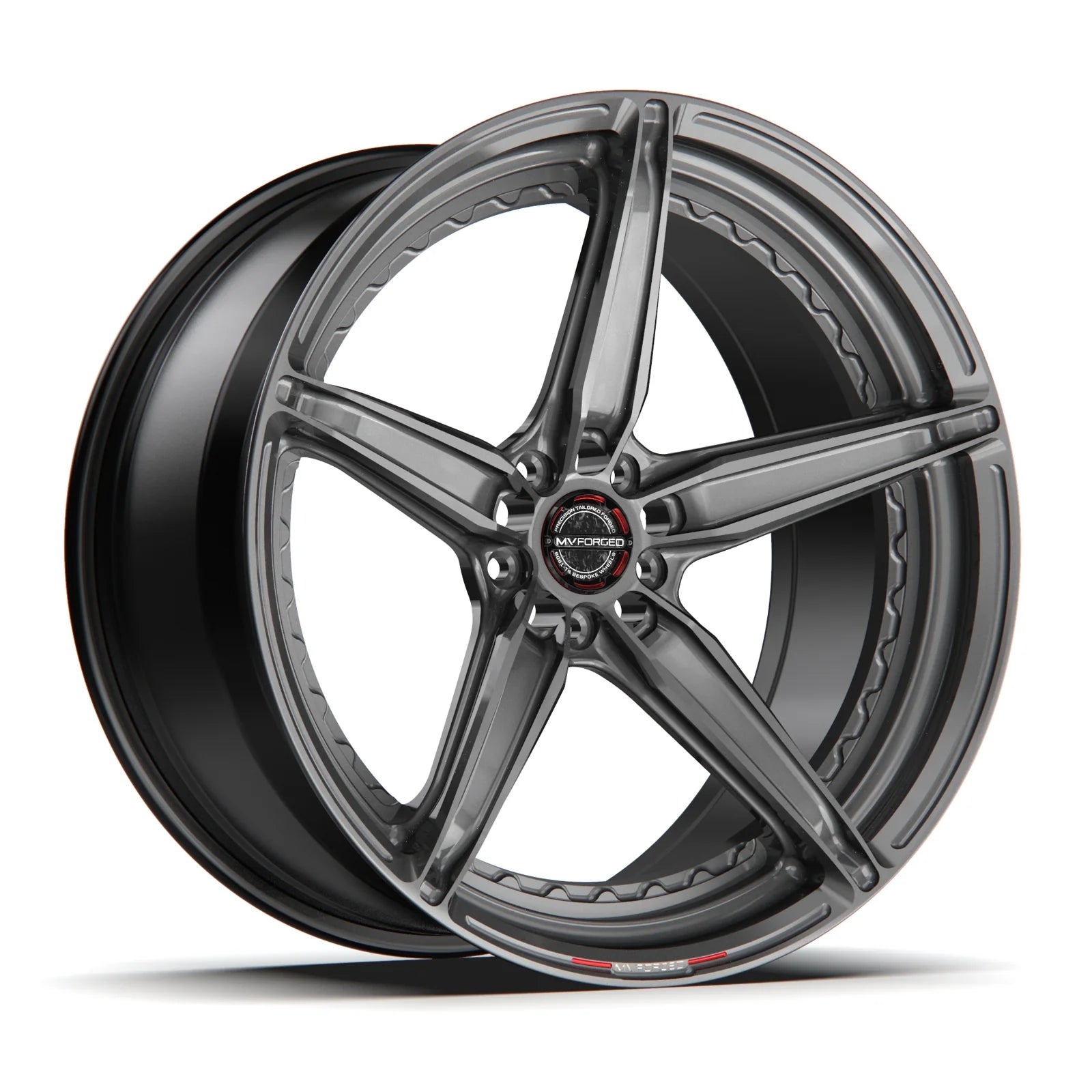 MV Forged SL-500 Spoke-Lite forged wheel, 2-piece Duo configuration in gunmetal, three-quarter view