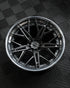 MV Forged SL-501 Spoke-Lite forged wheel, in gunmetal with a polished lip, top view