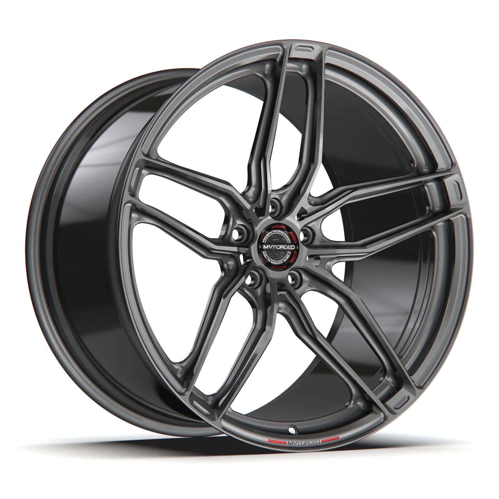MV Forged SL-515 Spoke-Lite forged wheel, 1-piece monoblock configuration in gunmetal, three-quarter view