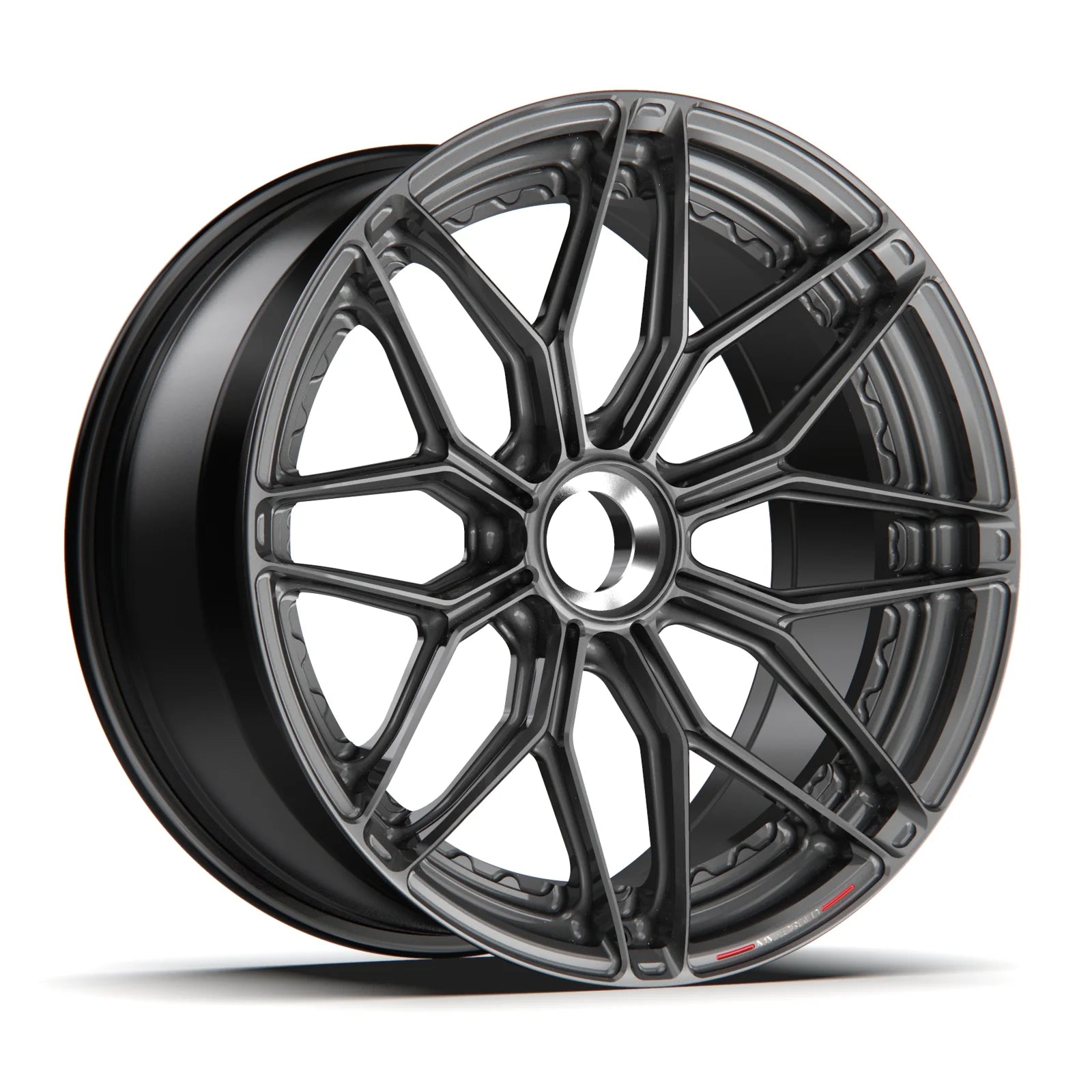 MV Forged SL-801CL Spoke-Lite forged wheel, 2-piece Duo configuration in gunmetal, three-quarter view
