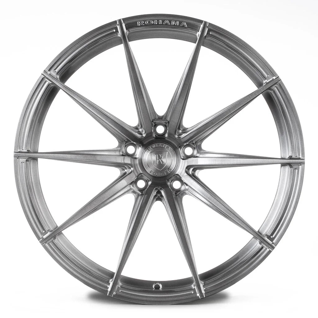 Rohana RFG10 forged wheel in brushed aluminum, studio angle