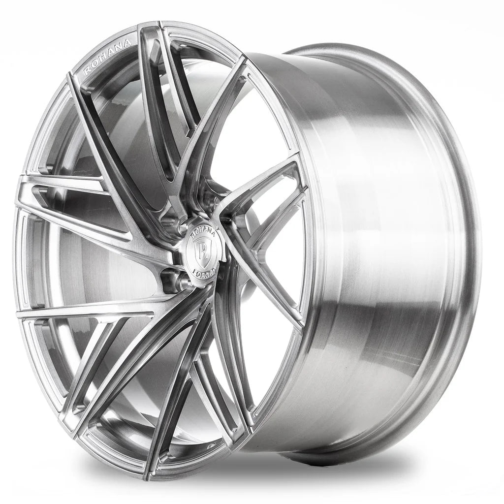 Rohana RFG13 forged wheel in brushed aluminum, side profile showing barrel depth