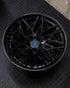 Rohana RFG21 forged wheel in satin black with a carbon fiber lip and blue center cap