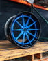 Rohana RFG27 forged wheel in blue with a gloss black lip, front view