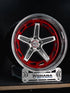 Rohana RFG45 forged wheel in red with polished spokes and an aero disc