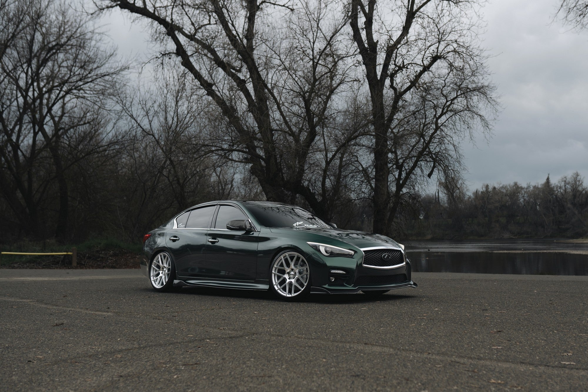 2021 Infiniti Q50 with TSW Lasarthe wheels in Gloss Silver Machined