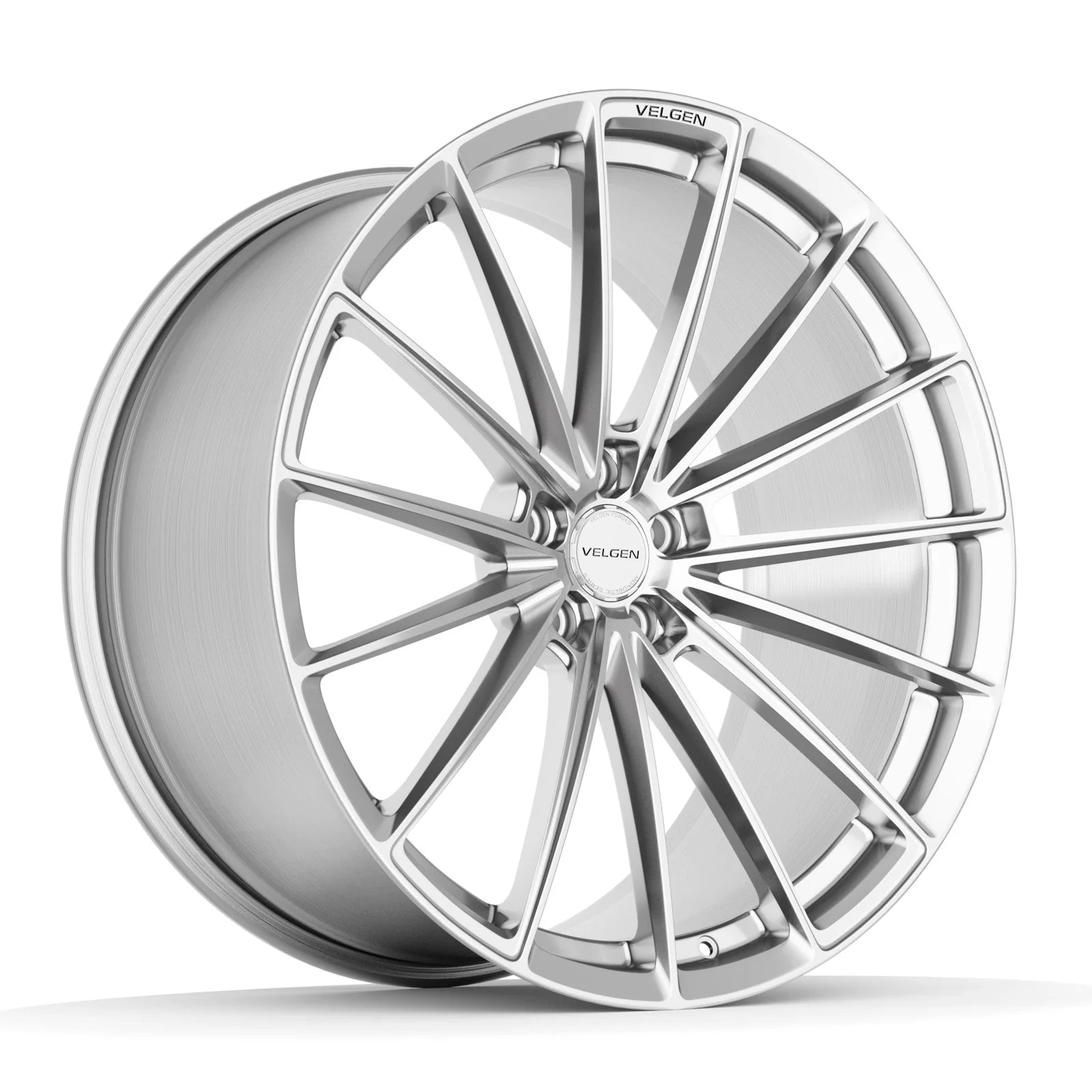 Velgen VFHX-04 forged monoblock wheel in brushed aluminum, three-quarter view