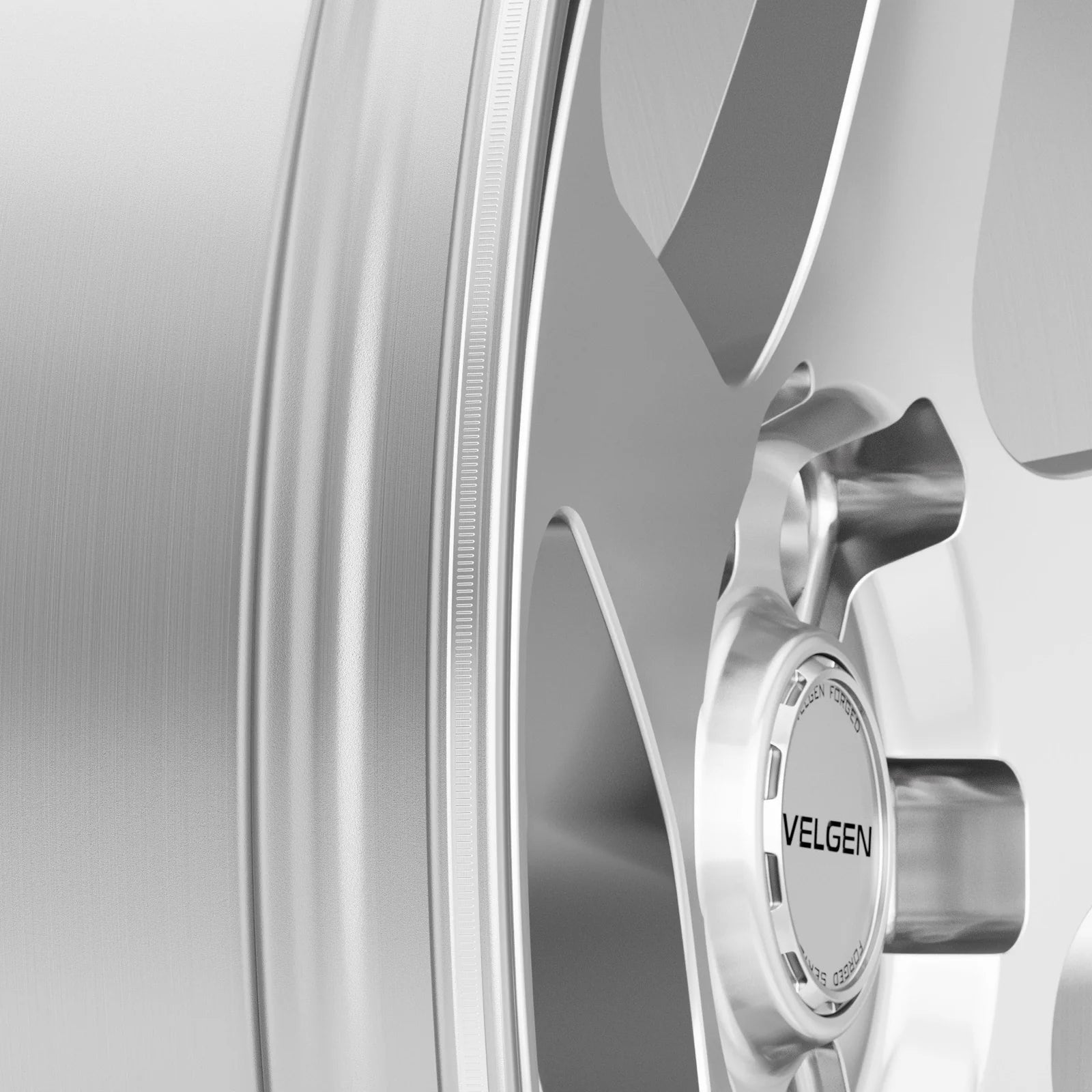 Velgen VFTS-01 forged monoblock wheel in brushed aluminum, barrel and lip detail