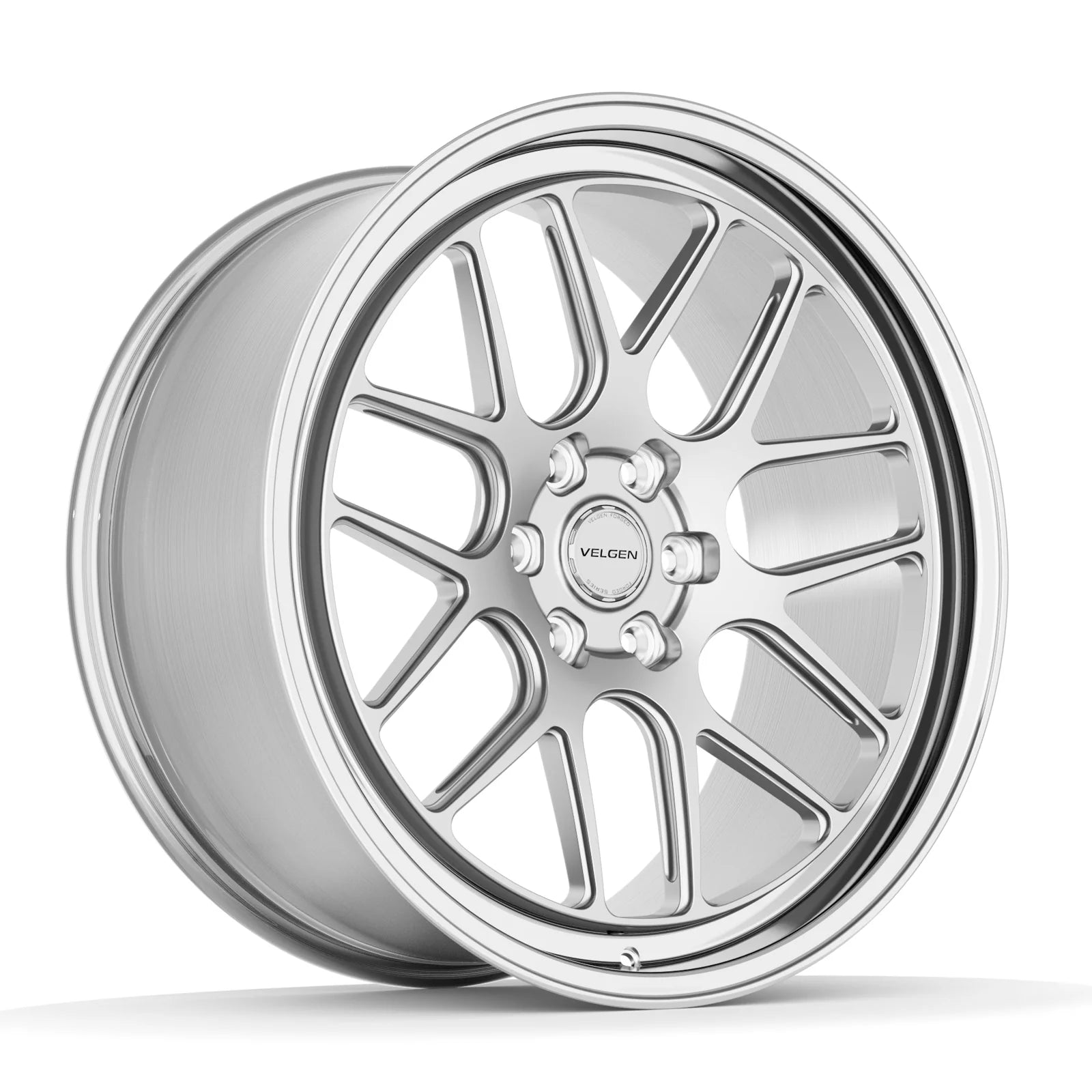 Velgen VFTS-04 forged monoblock wheel in brushed aluminum, three-quarter view