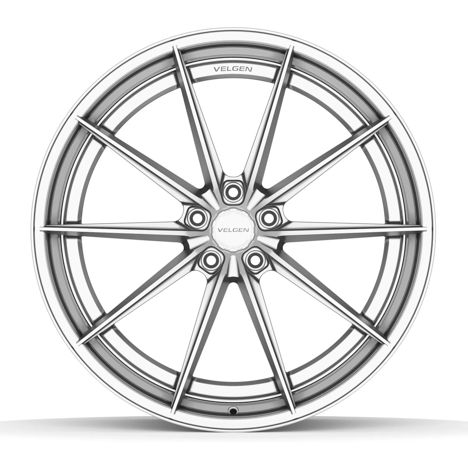 Velgen VSL-01 forged wheel in brushed aluminum with a polished lip, face view