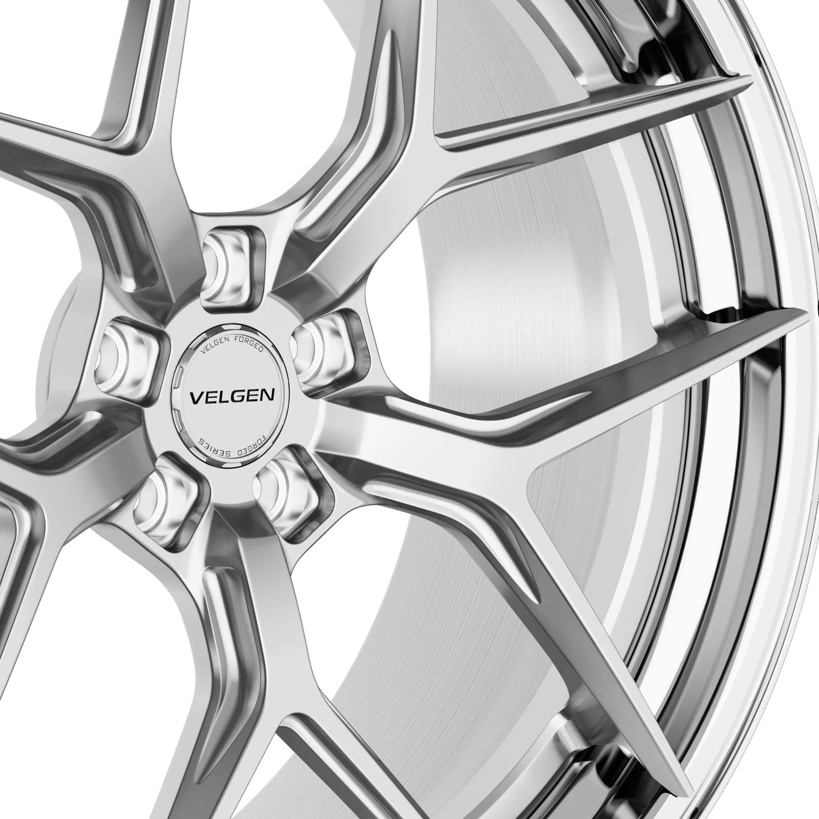 Velgen VSL-02 forged wheel in brushed aluminum with a polished lip, center cap and spoke detail