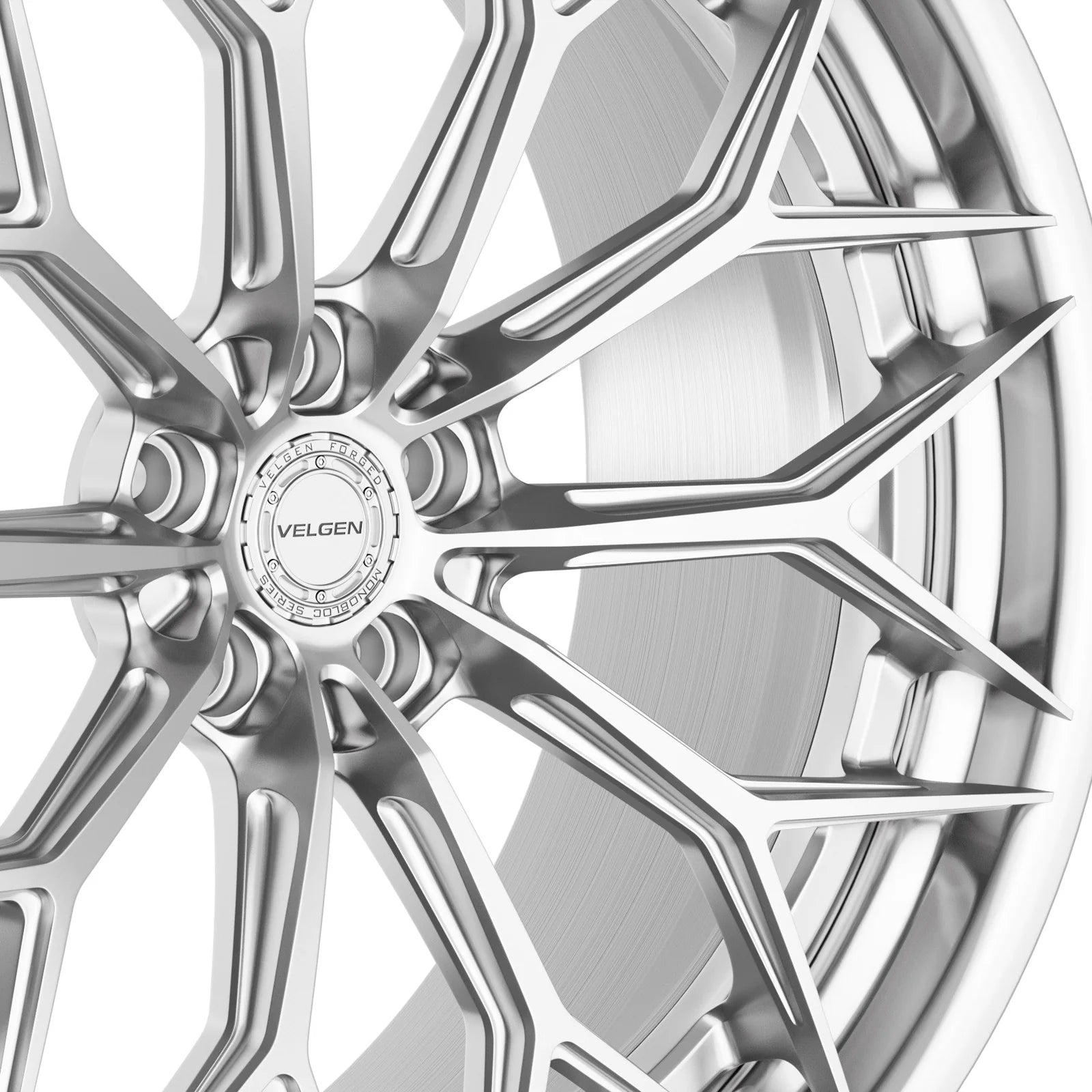 Velgen VSL-03 forged wheel in brushed aluminum with a polished lip, center cap and spoke detail