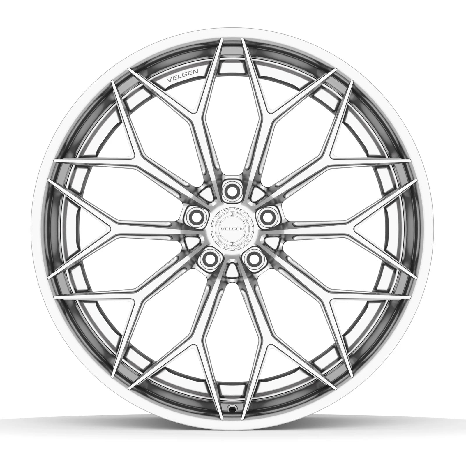 Velgen VSL-03 forged wheel in brushed aluminum with a polished lip, face view