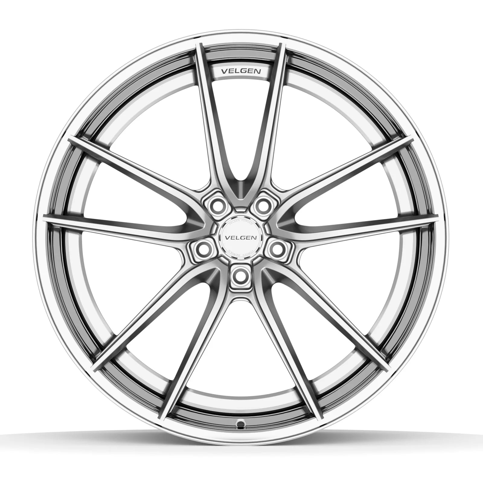 Velgen VSL-06 forged wheel in brushed aluminum with a polished lip, face view